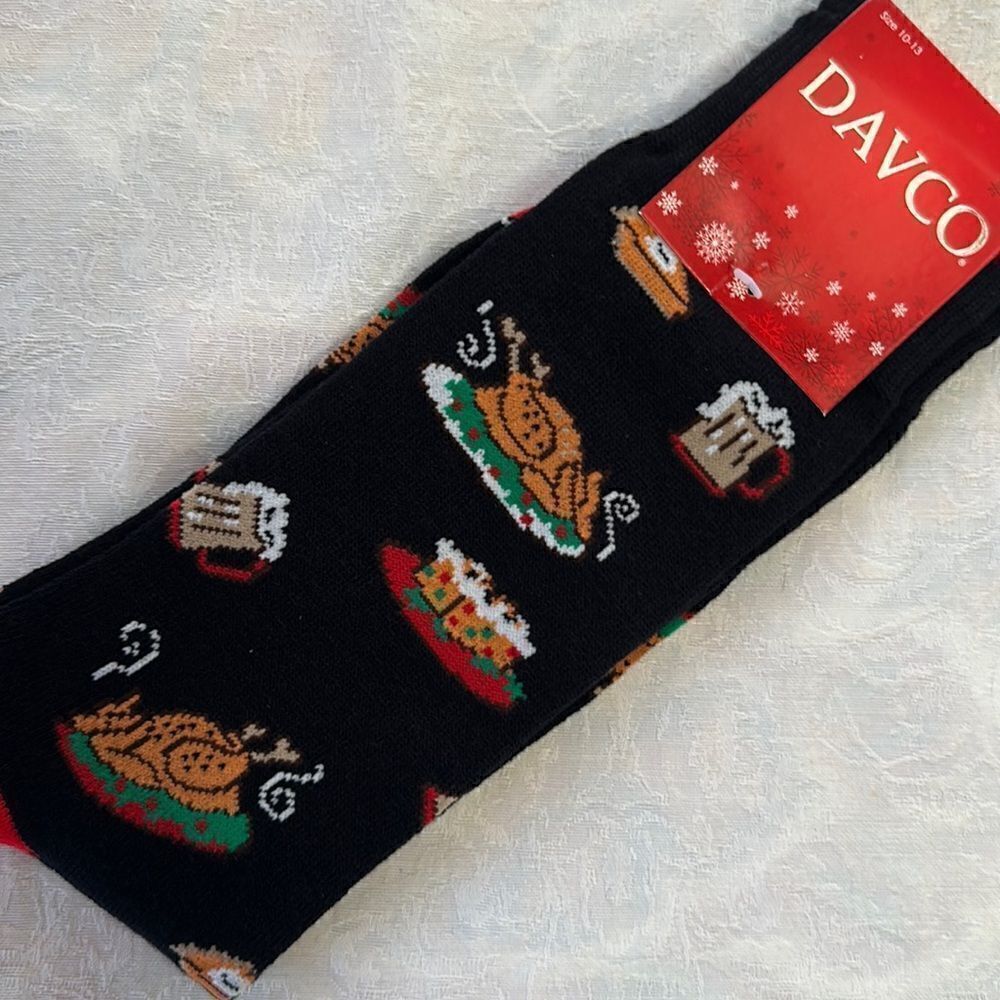 Davco Men’s Christmas Sox 10-13 Feast Turkey Pumpkin Pie Beer